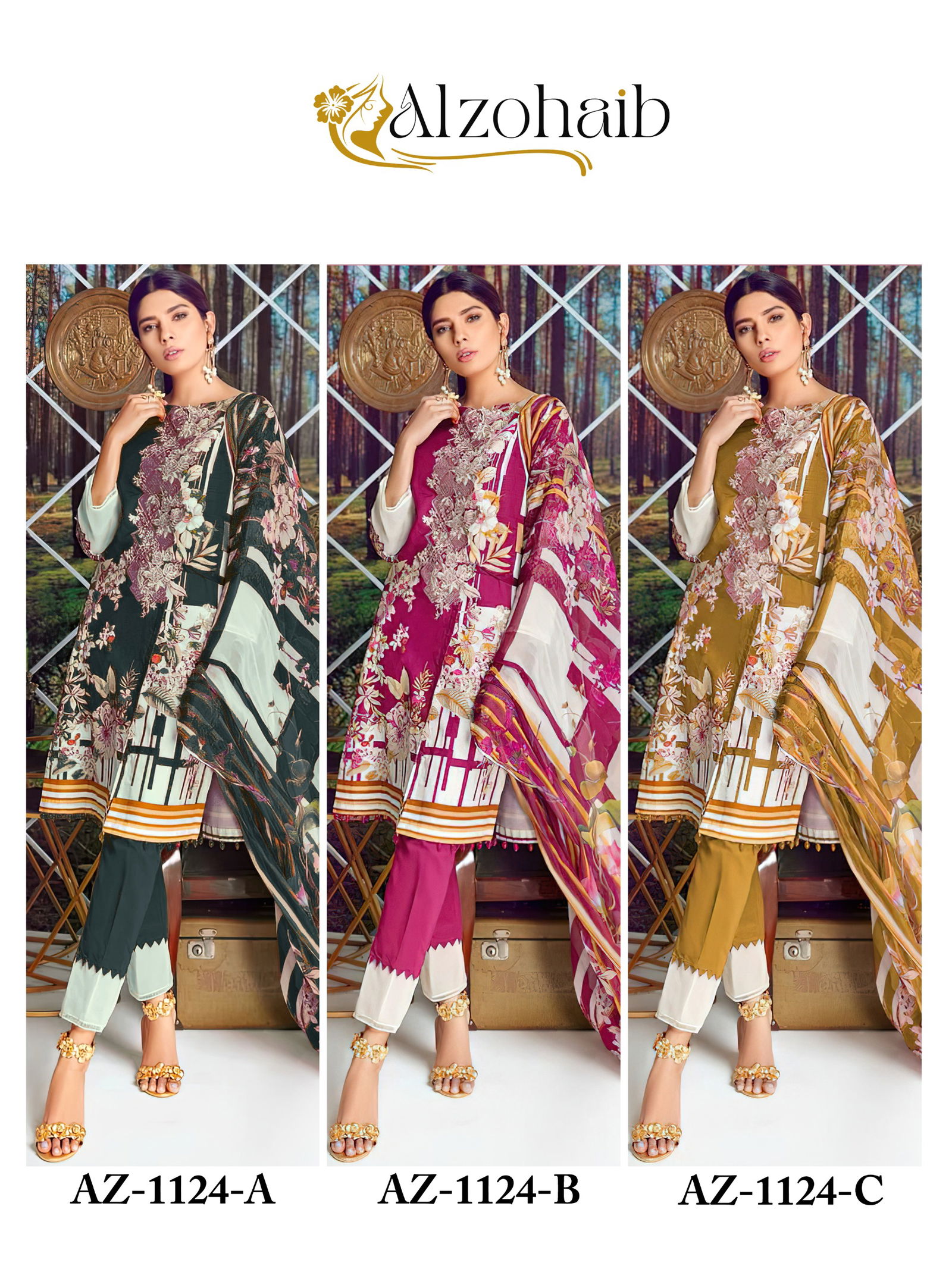Alzohaib Az 1124 A To C Cotton Printed Pakistani Suits Wholesalers In Delhi